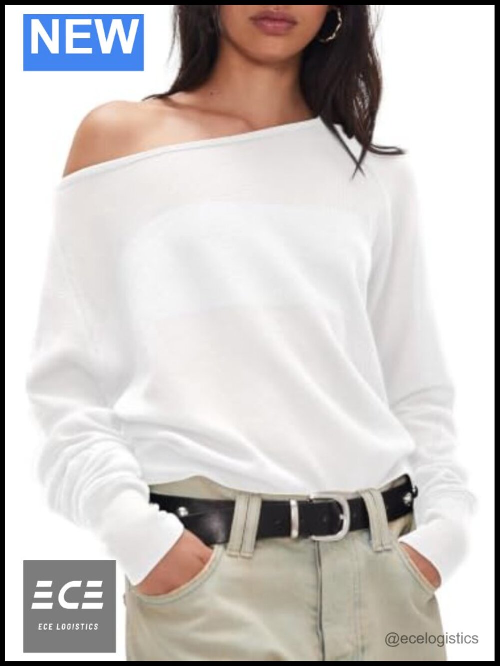 Women Off Shoulder Loose Knit Long Sleeve Tunic Top Dolman Batwing